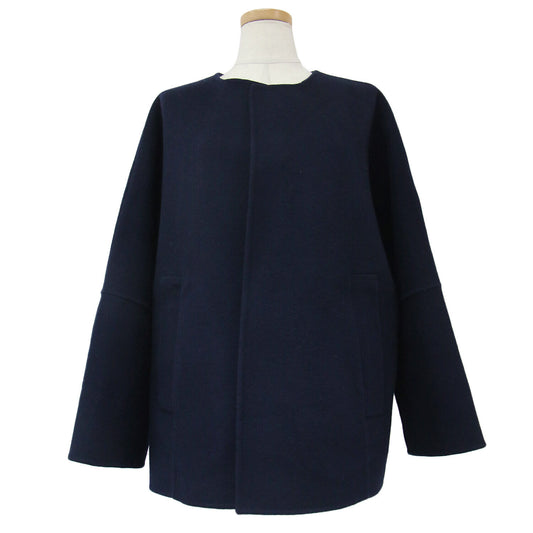 Iena Coat Wool Navy Blue 38 M No Collar Double Face Short Length Super160 Outer