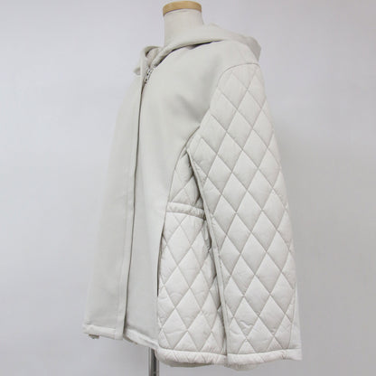 Indivi Blouson Jacket Beige Size 38 M Long Sleeve Hood Jersey Quilted Switching