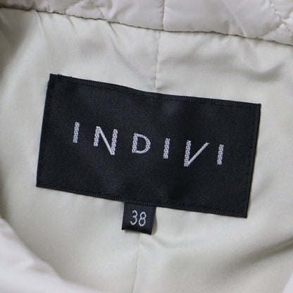 Indivi Blouson Jacket Beige Size 38 M Long Sleeve Hood Jersey Quilted Switching