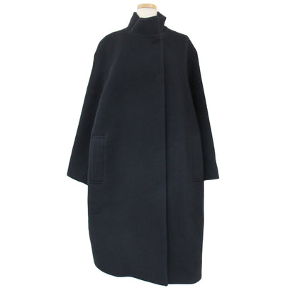 23 Ward Nijusanku Coat Long Black Size 44 XL Stand Collar Double Cross Cocoon Wo