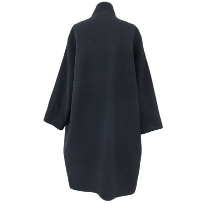 23 Ward Nijusanku Coat Long Black Size 44 XL Stand Collar Double Cross Cocoon Wo