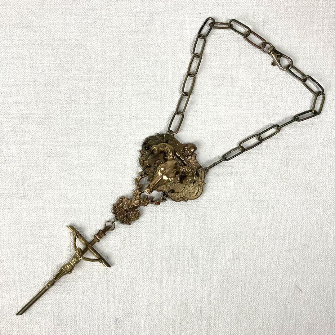 1 Item Jean Paul Gaultier Buffalo Skull Crucifixion Necklace Gd