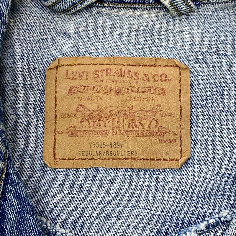 90'S Made In Canada Levi's 75525-4891 Trucker Jacket Studded Denim Jean Size Men