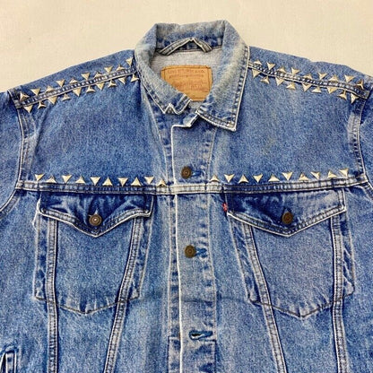 90'S Made In Canada Levi's 75525-4891 Trucker Jacket Studded Denim Jean Size Men