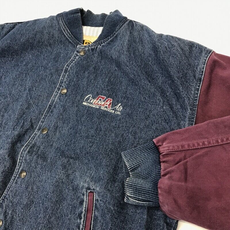 ID 80 90 Switchable Sleeves Denim Stadium Jacket And Wine Color Cotton Twill Com