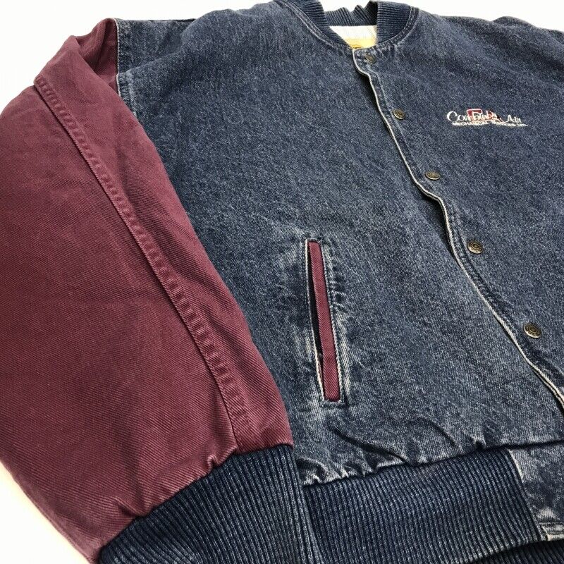 ID 80 90 Switchable Sleeves Denim Stadium Jacket And Wine Color Cotton Twill Com