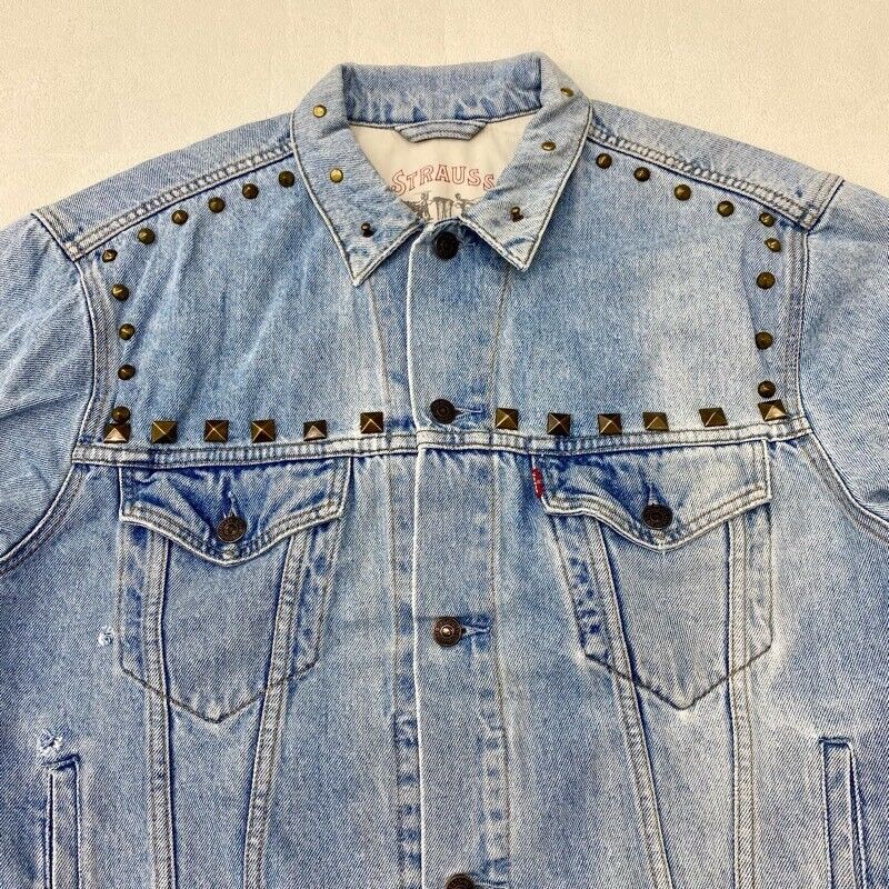 90'S Levi's 71165 0213 Trucker Jacket Studded Denim Jeans Size Men's L Indigo Bl