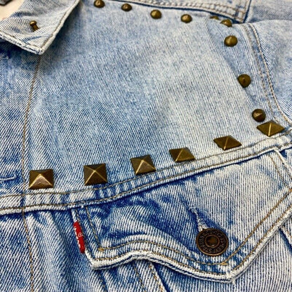 90'S Levi's 71165 0213 Trucker Jacket Studded Denim Jeans Size Men's L Indigo Bl