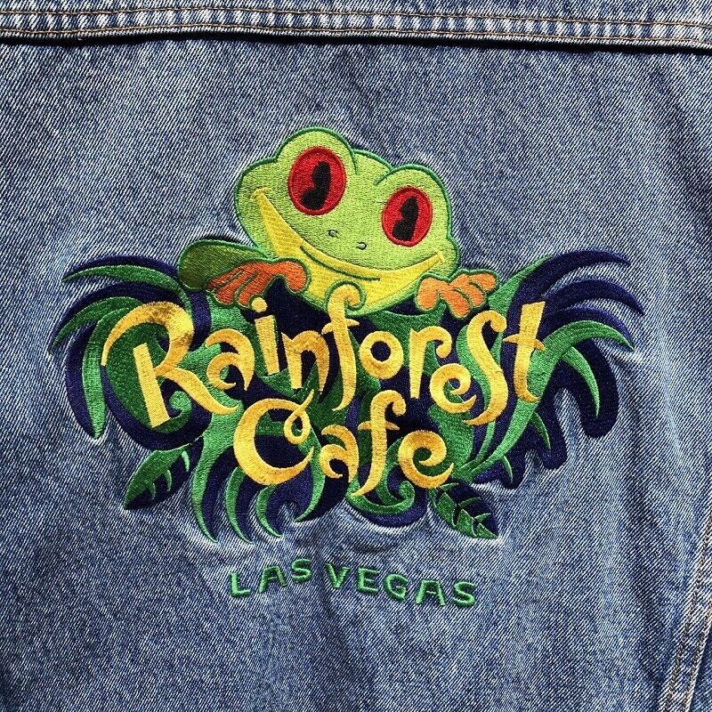 Rainforest Cafe Las Vegas Denim Jacket Jean Long Sleeve Size Men's L Indigo Blue