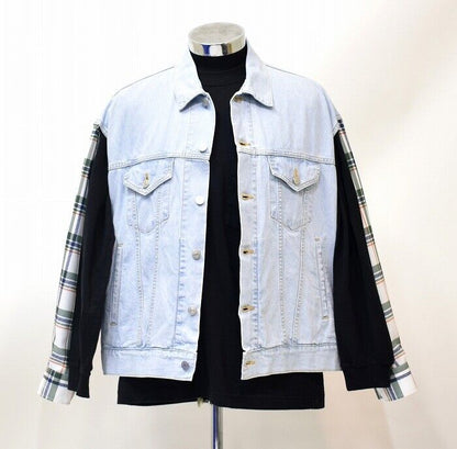 Mistergentleman Madras Check Slit Shoulder Denim Jacket