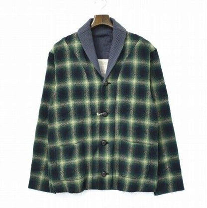 Ink Ombre Check Shawl Collar Cardigan Green L