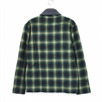 Ink Ombre Check Shawl Collar Cardigan Green L