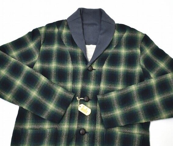 Ink Ombre Check Shawl Collar Cardigan Green L