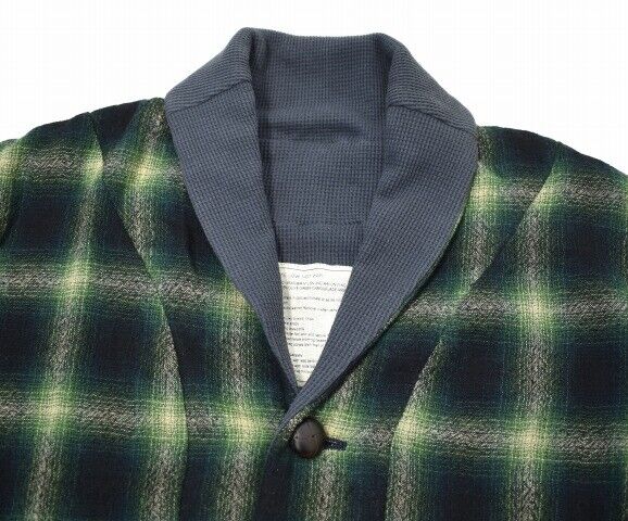 Ink Ombre Check Shawl Collar Cardigan Green L