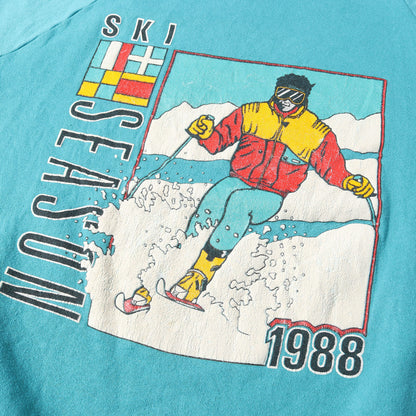 80S Ski Print Raglan Crew Neck Sweatshirt 80 Made In Usa Jerzees Jerseys Light B