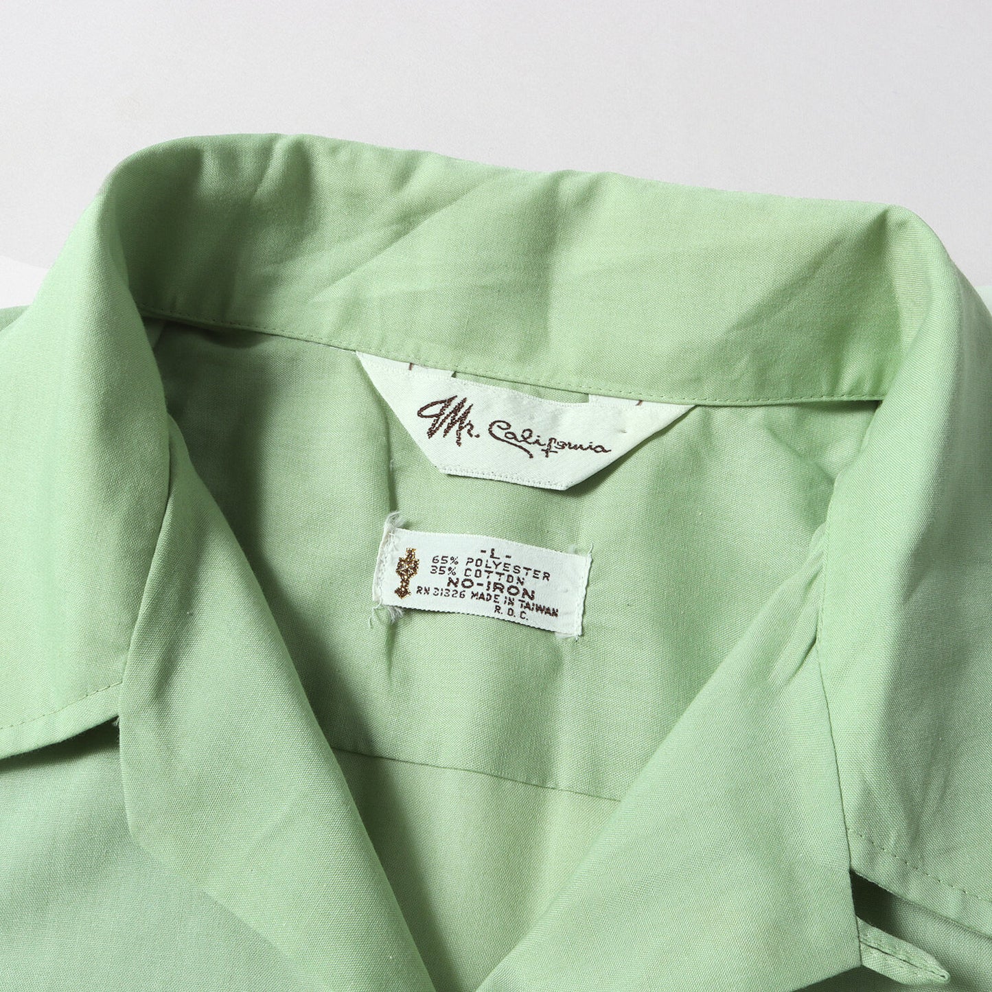 70S Open Collar Polycotton Short Sleeve Button Shirt 70 Mr. California Pistachio