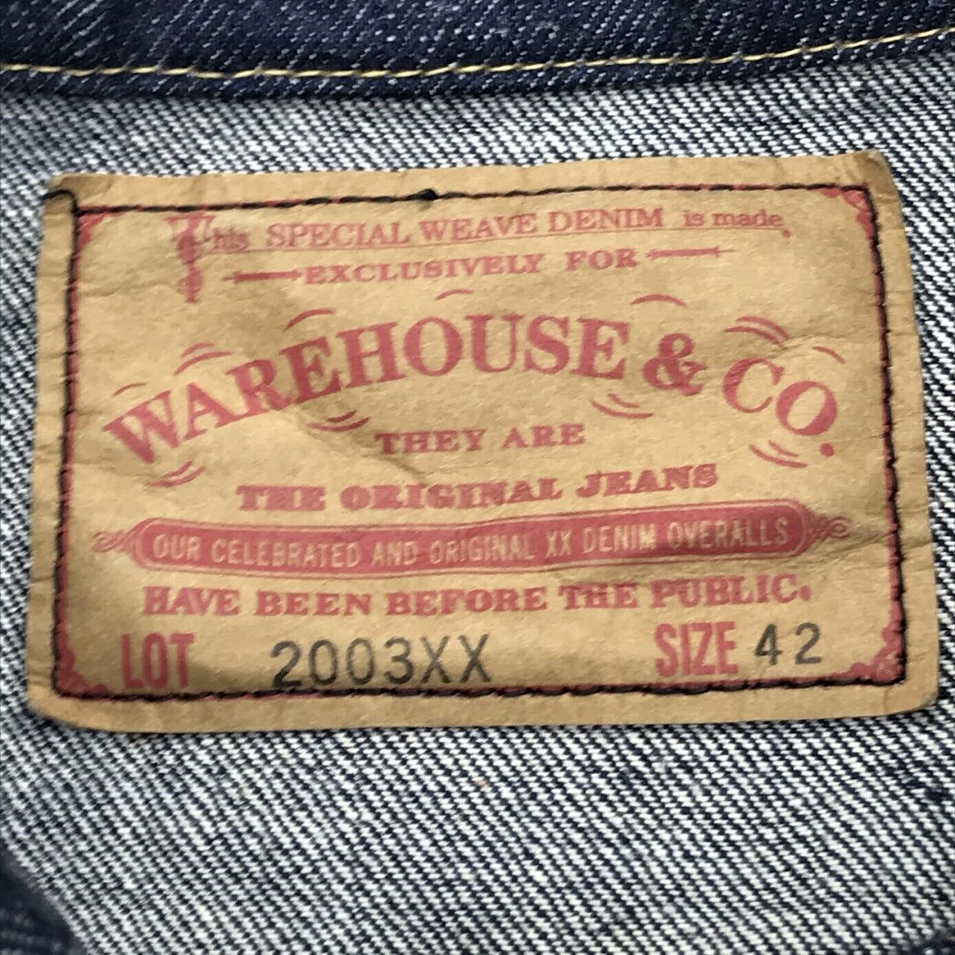 Warehouse Co. Lot 2003XX 3Rdearly 1960'S Denim Jacket Indigo Size 42