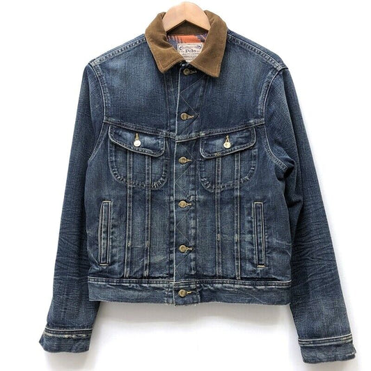 Polo Ralph Lauren Denim Jacket Size S Color Indigo Native Pattern Inside Collar