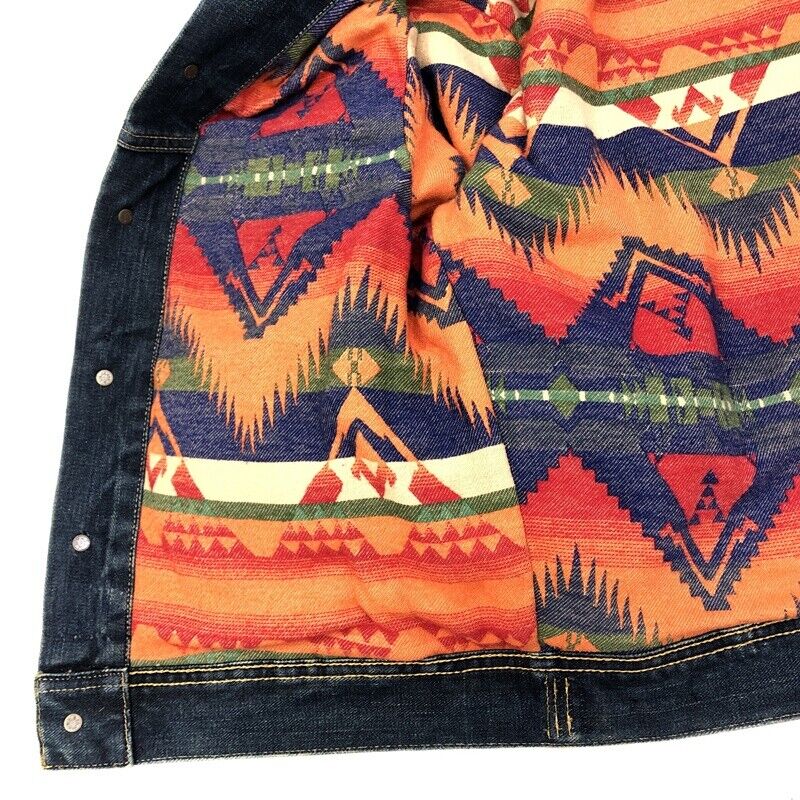 Polo Ralph Lauren Denim Jacket Size S Color Indigo Native Pattern Inside Collar