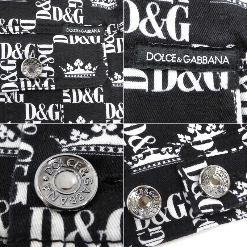 Dolce Gabbana Logo Check Denim Jacket All-Over Pattern Trucker G90H7T Fsfig Dome