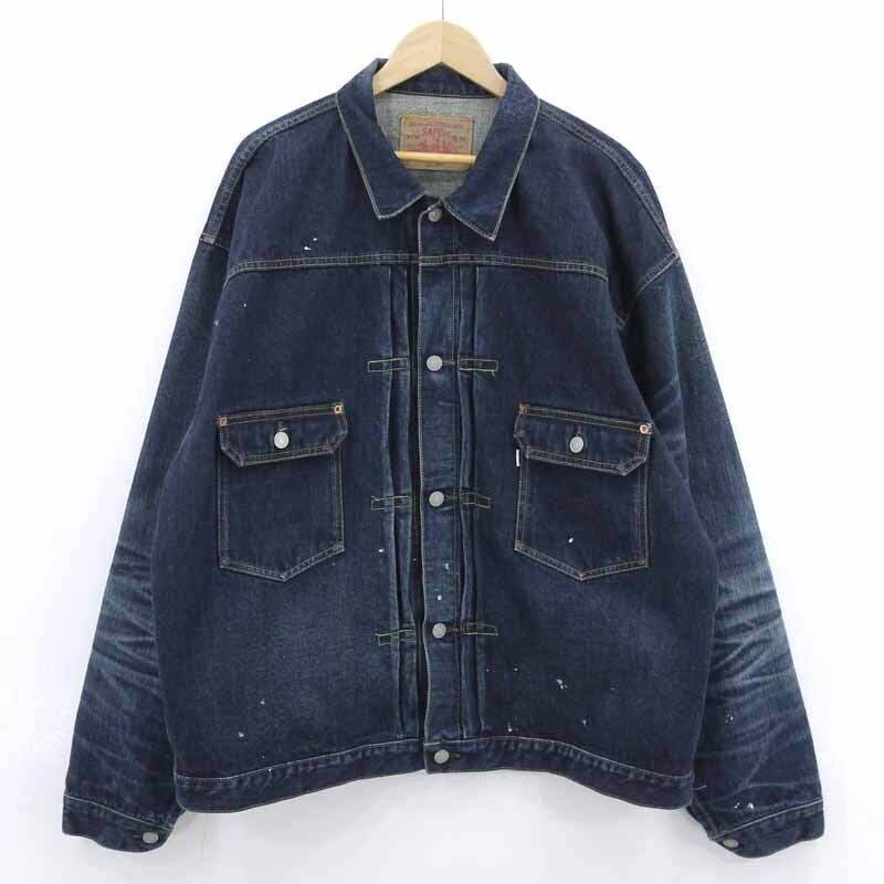 Sapeur Paint Processing Vintage Denim Jacket Indigo Size XL F095