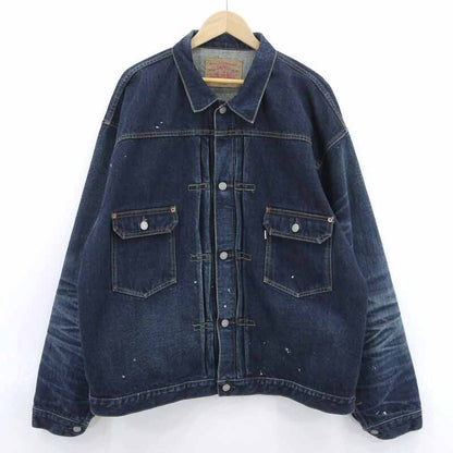 Sapeur Paint Processing Vintage Denim Jacket Indigo Size XL F095