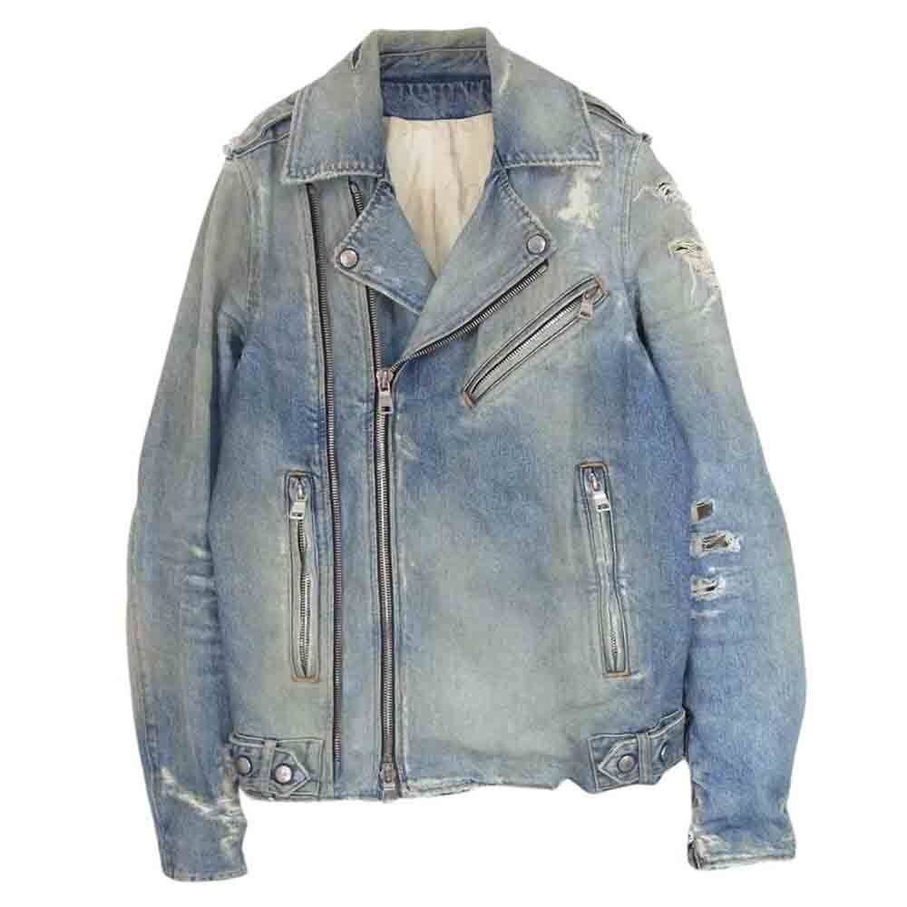 Balmain S6Ht245D428D Double Riders Distressed Denim Jacket Indigo Blue Xs Men's