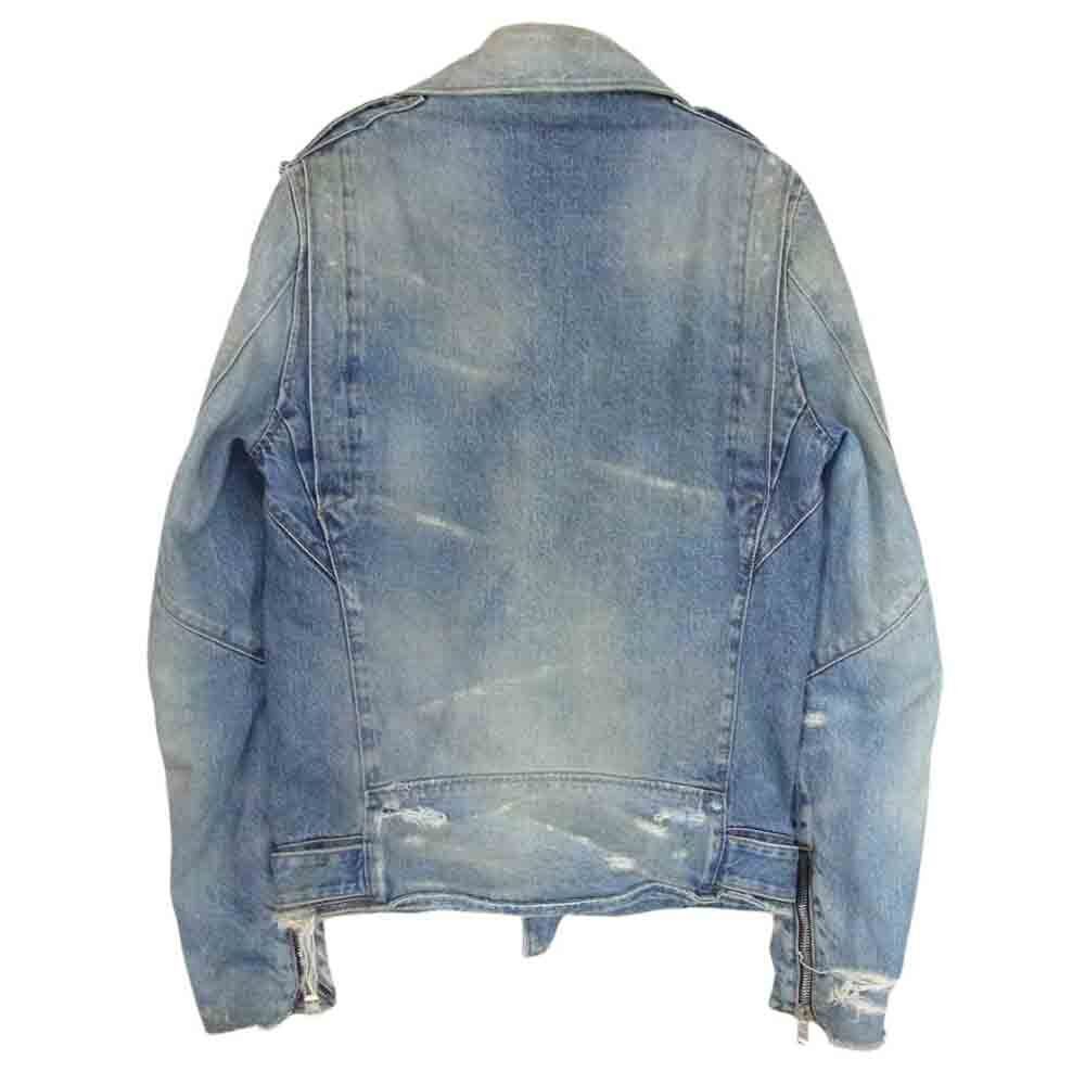 Balmain S6Ht245D428D Double Riders Distressed Denim Jacket Indigo Blue Xs Men's