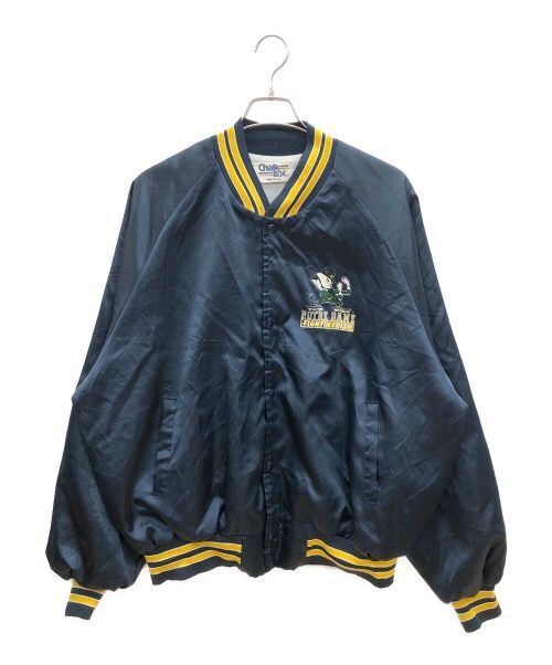 "90s Navy Blue & Yellow Satin Bomber Jacket - Trendy Japan Athletic Wear"