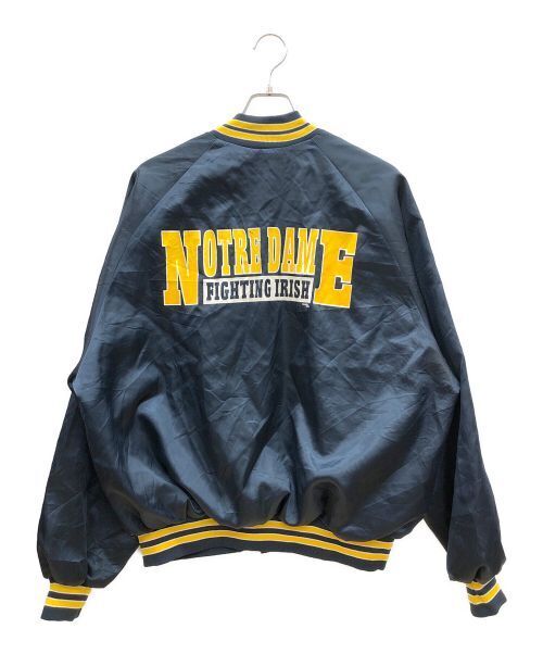 "90s Navy Blue & Yellow Satin Bomber Jacket - Trendy Japan Athletic Wear"