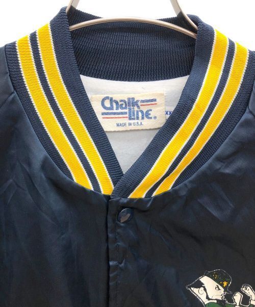 "90s Navy Blue & Yellow Satin Bomber Jacket - Trendy Japan Athletic Wear"