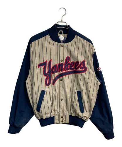 Yankees Pinstriped Sports Jacket Beige Navy Synthetic Japan Classic Style