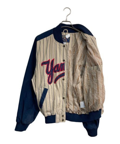 Yankees Pinstriped Sports Jacket Beige Navy Synthetic Japan Classic Style