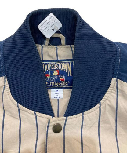 Yankees Pinstriped Sports Jacket Beige Navy Synthetic Japan Classic Style