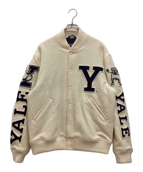 Yale Bulldog Varsity Jacket Cream Navy Cotton Blend - Japan Edition