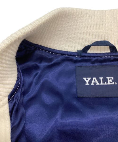 Yale Bulldog Varsity Jacket Cream Navy Cotton Blend - Japan Edition