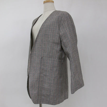 Jane Smith Jacket Gray 36 S Middle No Collar V Neck Buttonless Glen Check Wool L