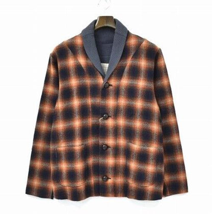 Ink Ombre Check Shawl Collar Cardigan Red M