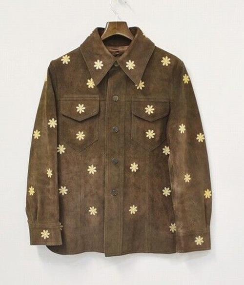 2-Tacs Flower Embroidery Suede Jacket Brown M Leather 2Tacs Blouson Remake