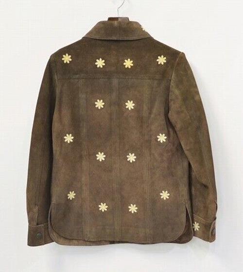 2-Tacs Flower Embroidery Suede Jacket Brown M Leather 2Tacs Blouson Remake