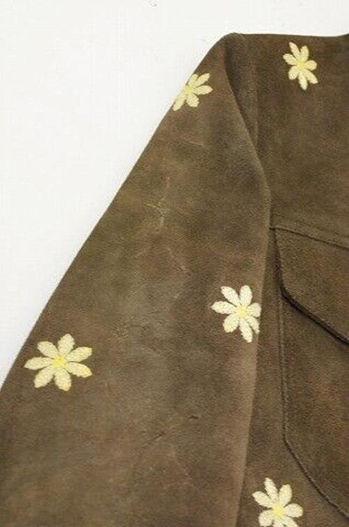 2-Tacs Flower Embroidery Suede Jacket Brown M Leather 2Tacs Blouson Remake