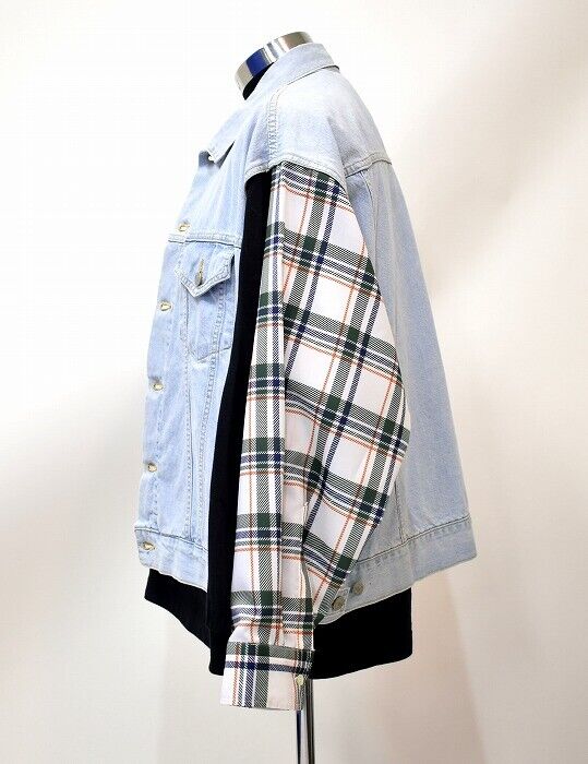 Mistergentleman Madras Check Slit Shoulder Denim Jacket