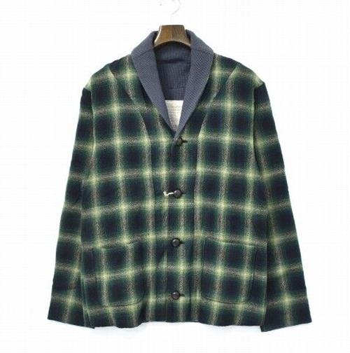 Ink Ombre Check Shawl Collar Cardigan Green L