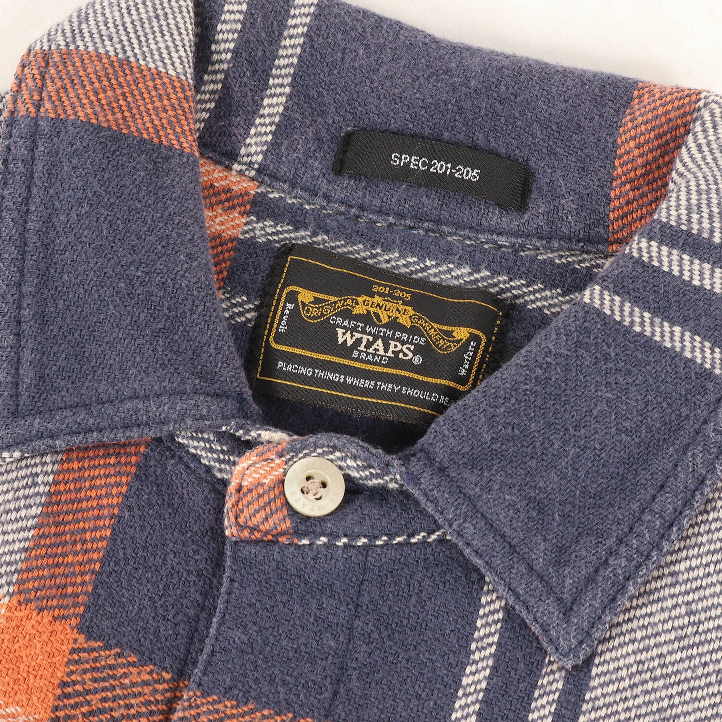 Wtaps Double Taps Shirt Size S Heavy Weight Check Flannel Union L/S Navy Orange