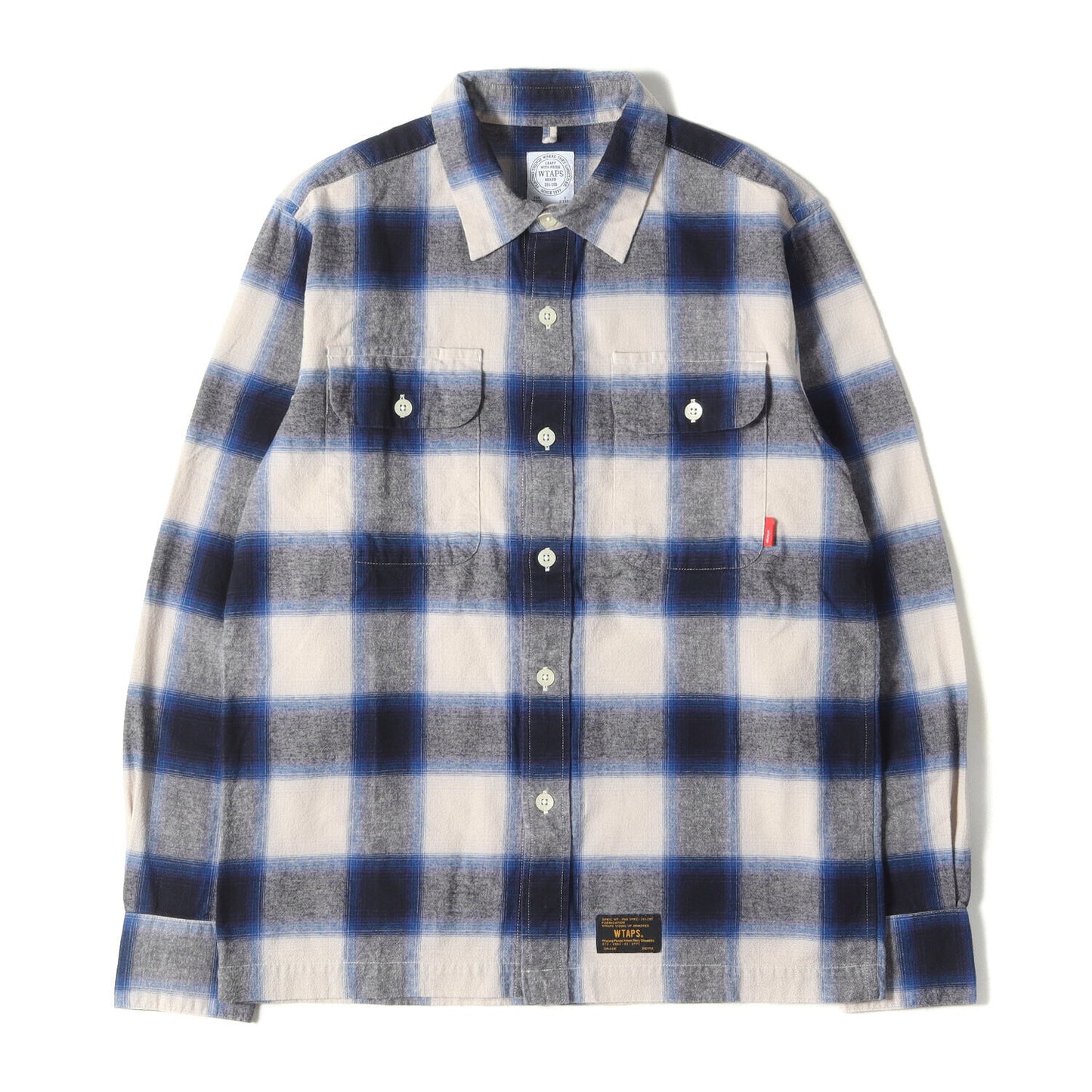 Wtaps Double Taps Shirt Size S Ombre Check Flannel Vatos L/S Navy Beige Tops Cas