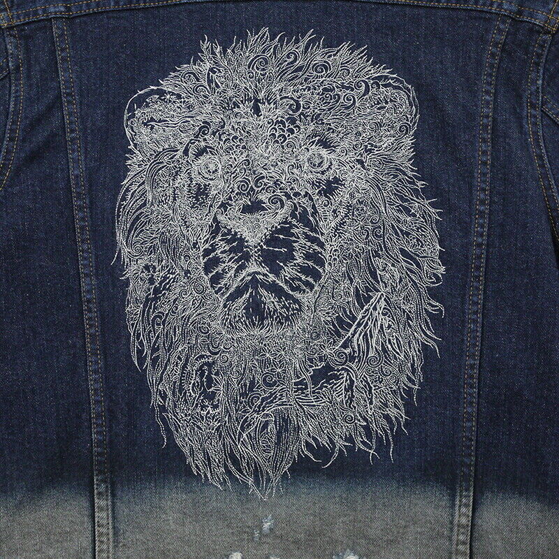 Roarguns Denim Jacket Embroidered Lion Gradation Color Special Processing Satosh