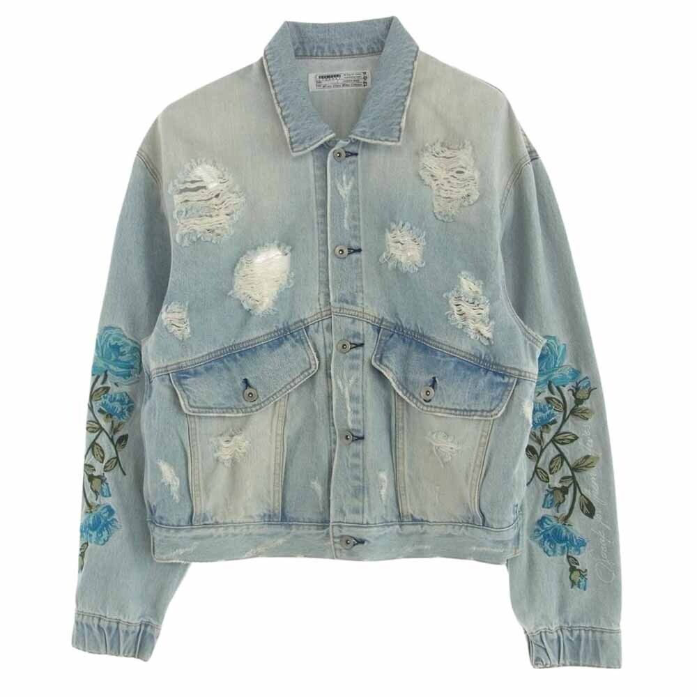 Legenda Embroidery Distressed Arm Logo Denim Jacket F Men's