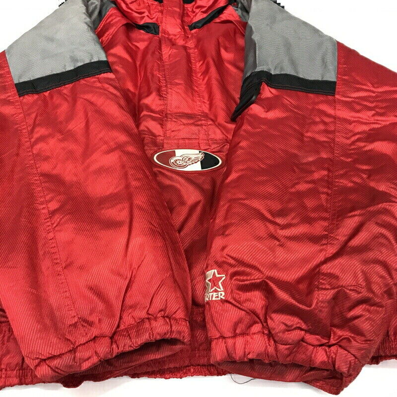 90 Glossy Red Detroit Wings Half Zip Heavy Nylon Jacket Filling Long Sleeve 2XL