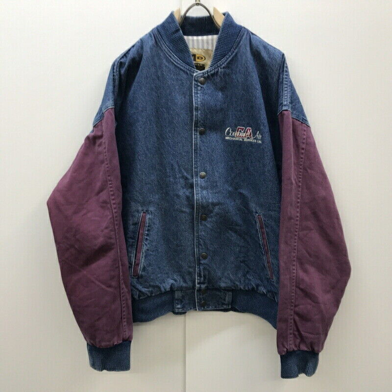 ID 80 90 Switchable Sleeves Denim Stadium Jacket And Wine Color Cotton Twill Com