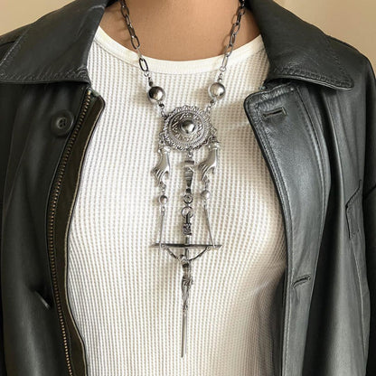 1 Item Jean Paul Gaultier Crucifixion Karma Cross Necklace Rare Silver